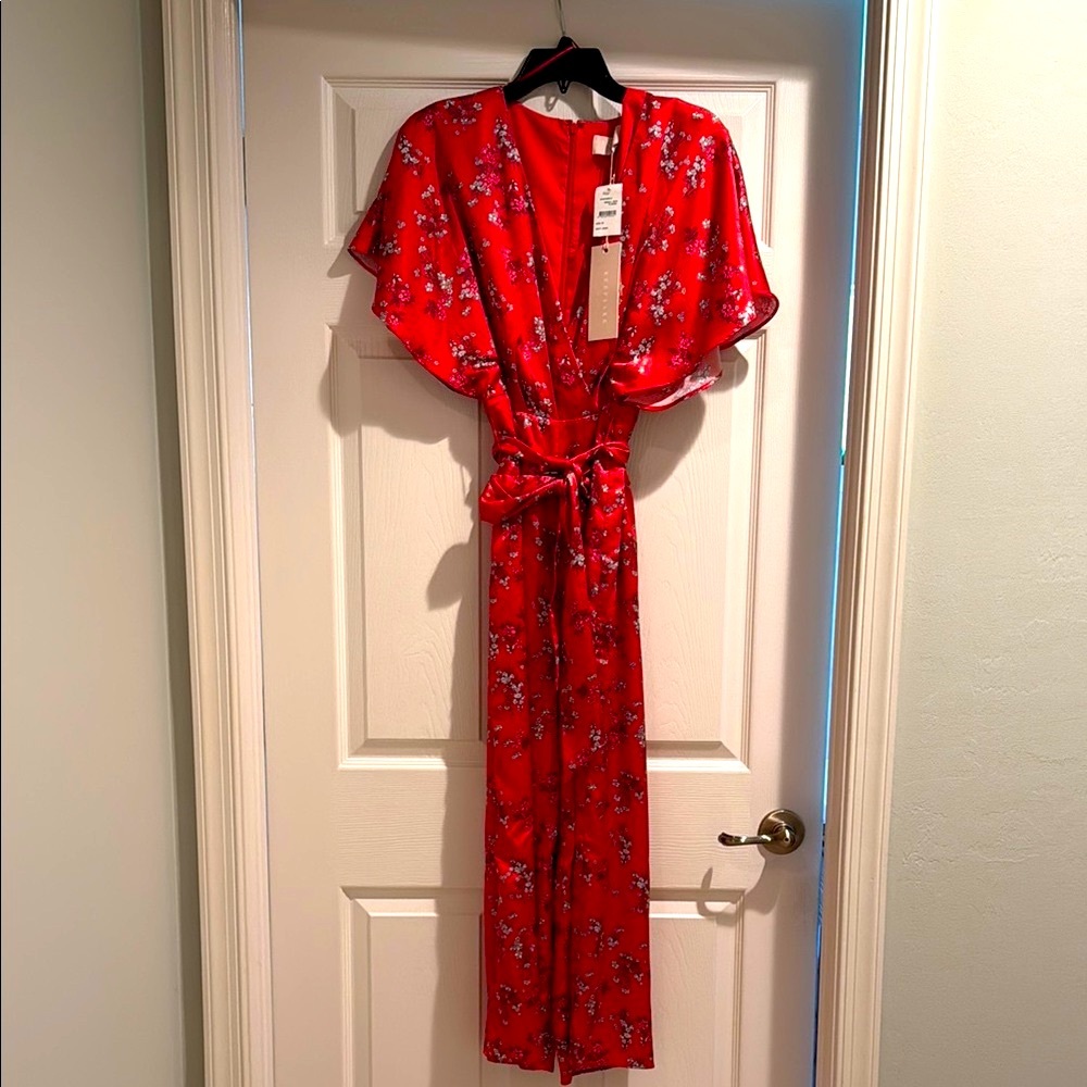 Vibrant Red Floral Jumpsuit